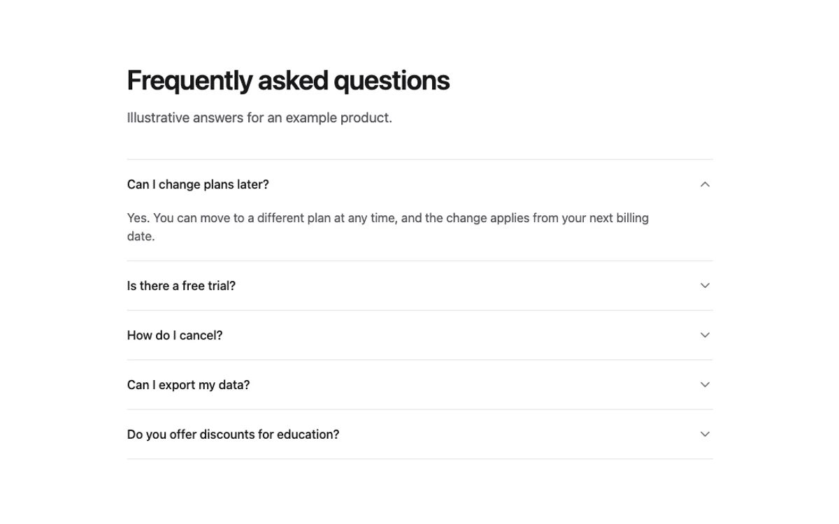 FAQ accordion preview