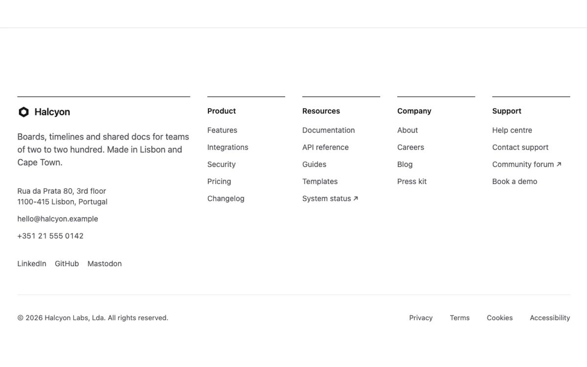Multi-column footer preview