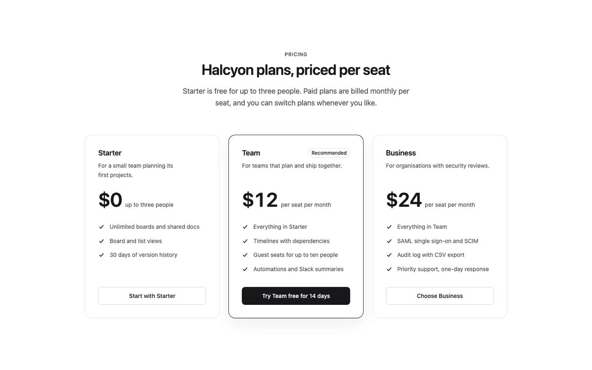 Simple pricing grid preview